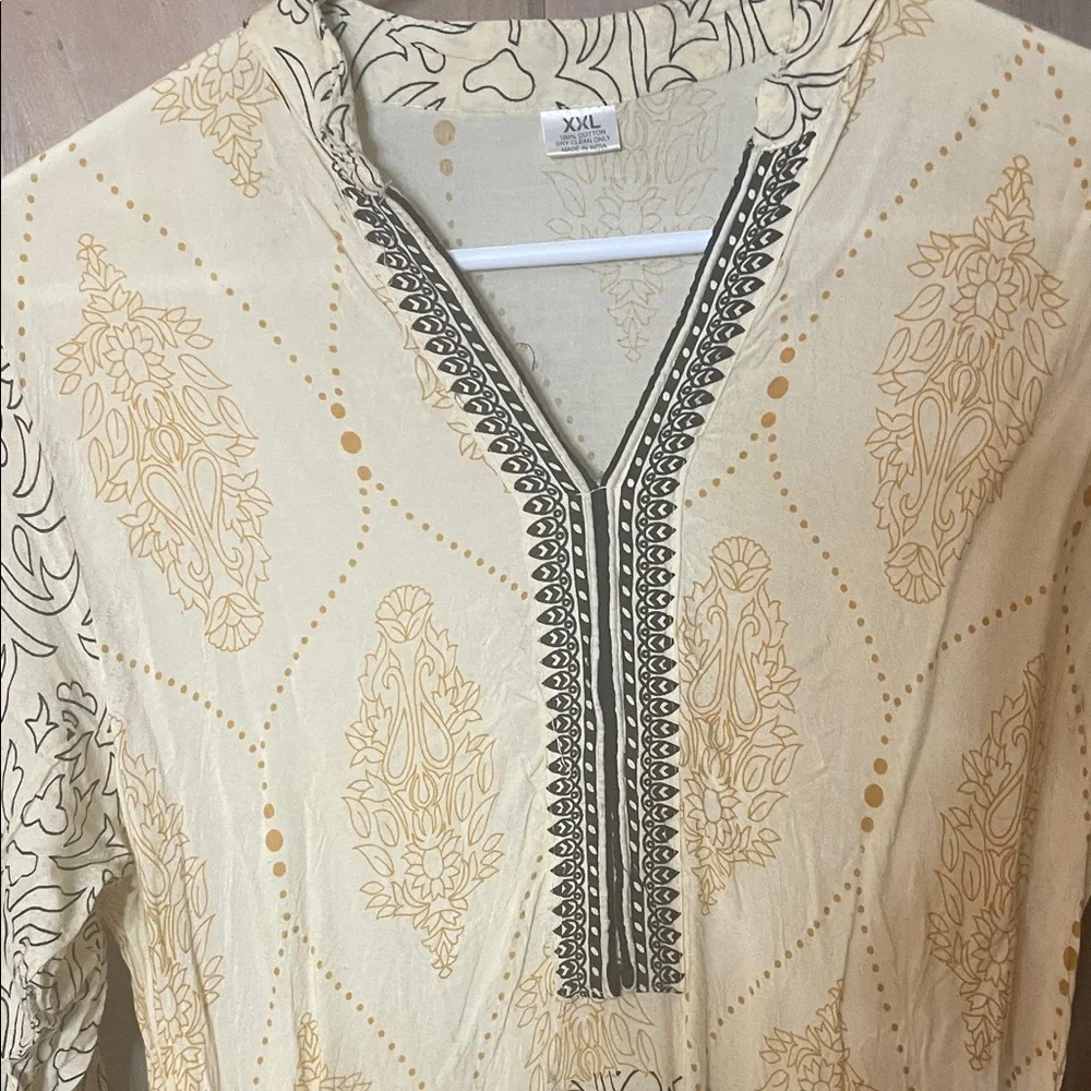 Made in India Source Unknown Cream and Black Long Sleeve Tunic Dress - Picture 2 of 3